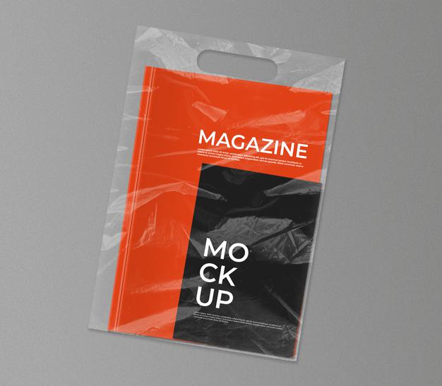 Plastic Bag With Magazine Mockup Psd