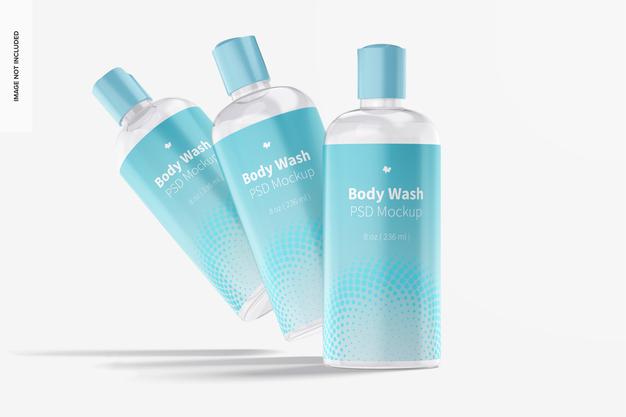 Plastic Body Wash Bottles Set Mockup Psd