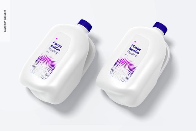 Plastic Bottles Psd Mockup, Perspective View Psd