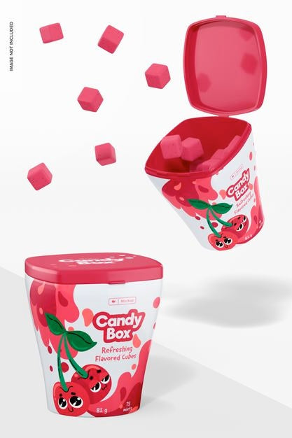 Plastic Candy Boxes Mockup, Floating Psd