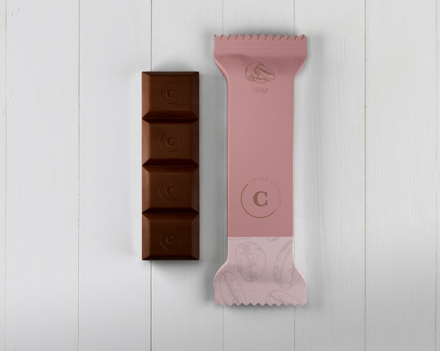Plastic Chocolate Bar Wrapping Mock-Up Psd