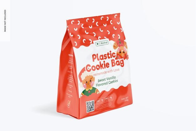 Plastic Cookie Bag Mockup, Left View Psd
