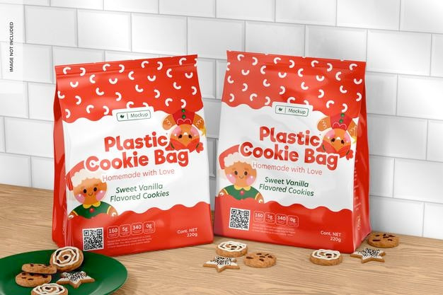 Plastic Cookie Bags Mockup Psd