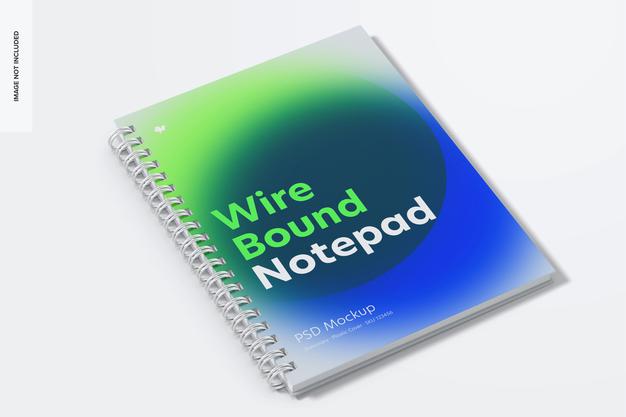 Plastic Cover Wire Bound Notepad Mockup, Closed Psd