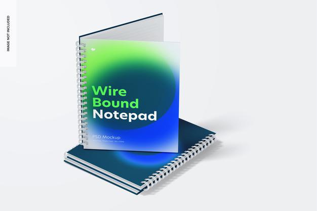 Plastic Cover Wire Bound Notepads Mockup, Opened And Closed Psd