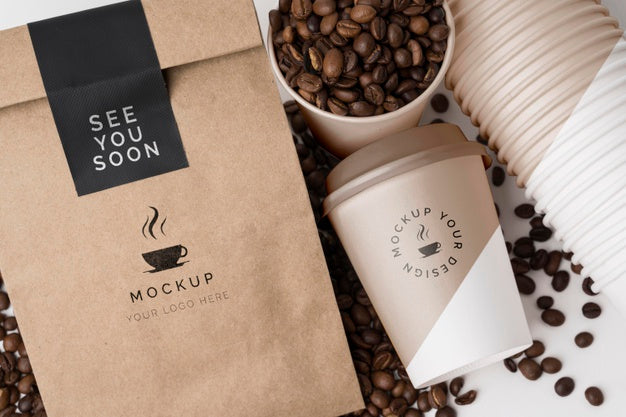 Plastic Cup And Paper Bag For Coffee Psd