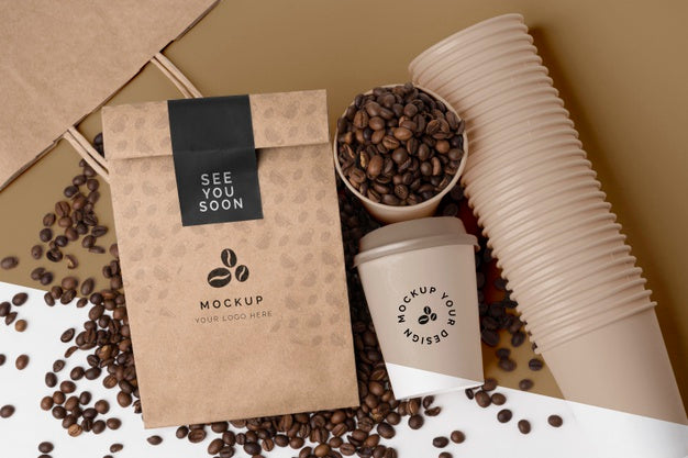 Plastic Cup And Paper Bag For Coffee Psd