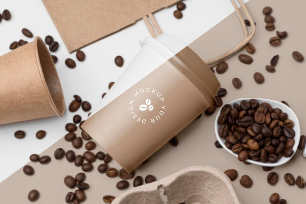 Plastic Cup With Coffee Beans Psd