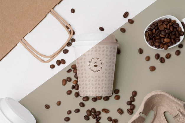 Plastic Cup With Coffee Beans Psd
