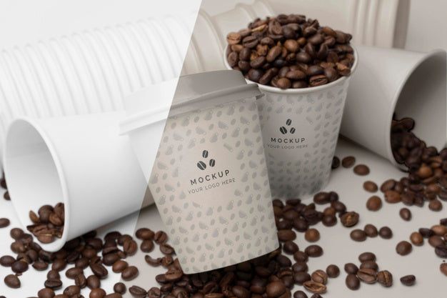 Plastic Cups With Coffee Beans Psd