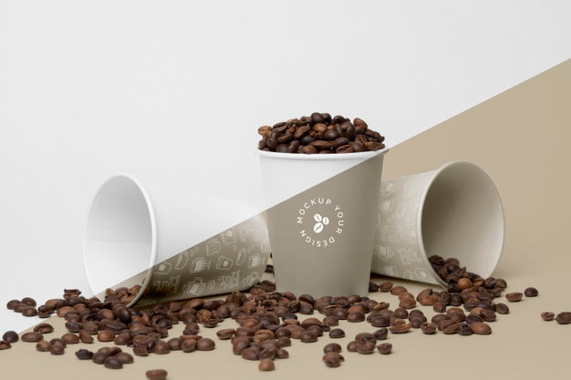 Plastic Cups With Coffee Beans Psd