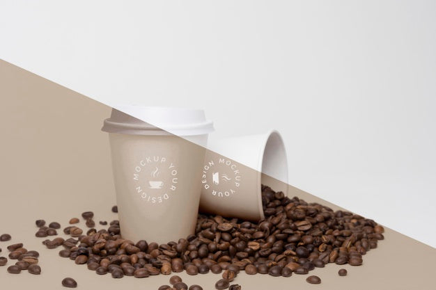 Plastic Cups With Coffee Beans Psd