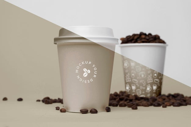 Plastic Cups With Coffee Beans Psd