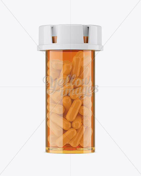 Plastic Orange Bottle With Capsules Mockup