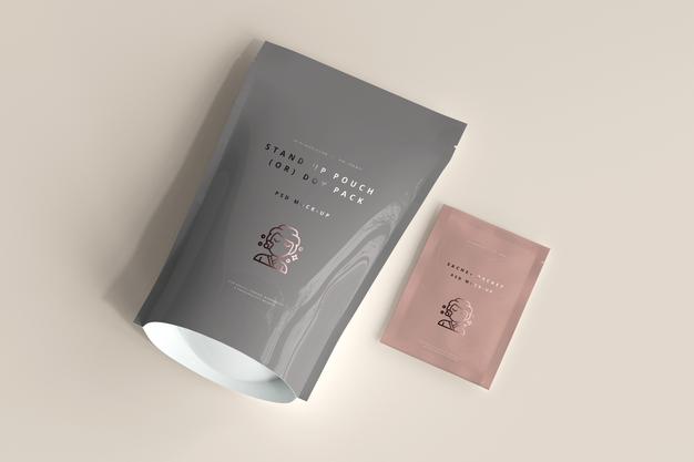 Plastic Stand-Up Pouch With Sachet Mockup Psd