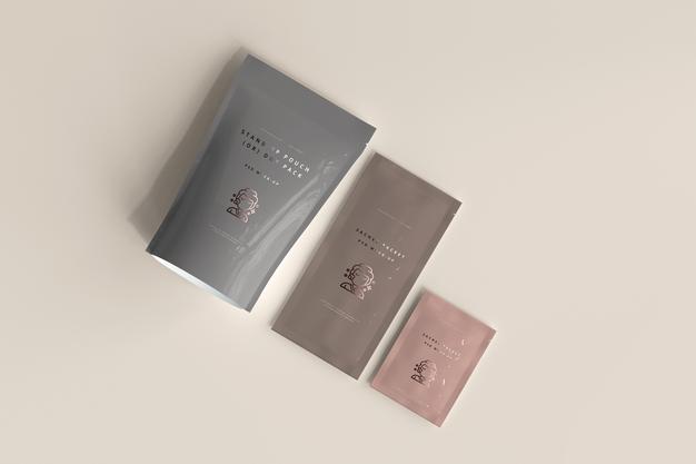 Plastic Stand-Up Pouch With Sachets Mockup Psd