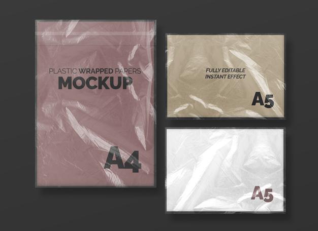 Plastic Wrapped Papers Mockup Set Psd
