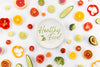 Plate Surrounded By Veggies And Fruit Top View Psd