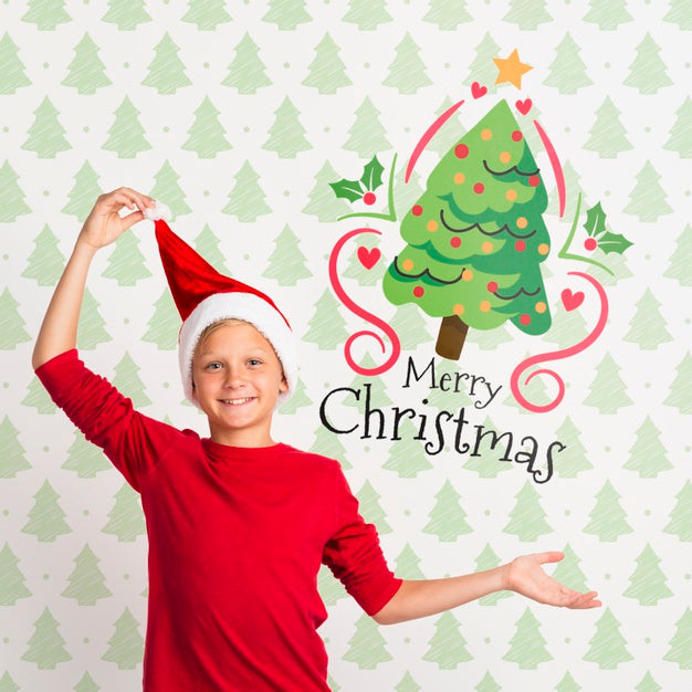 Playful Girl With Santa Hat Mock-Up Psd