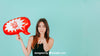 Pointing Woman With Speech Balloon Mockup Psd