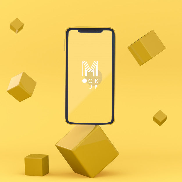 Pop 3D Yellow Phone Mockup Psd