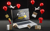 Pop-Up Balloons With Sales On Black Background Psd