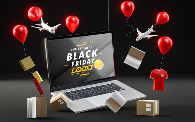 Pop-Up Balloons With Sales On Black Background Psd