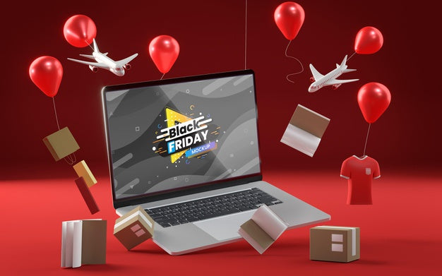 Pop-Up Balloons With Sales On Red Background Psd