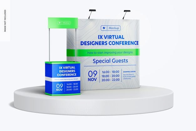 Pop Up Straight Stand Mockup, On Surface Psd