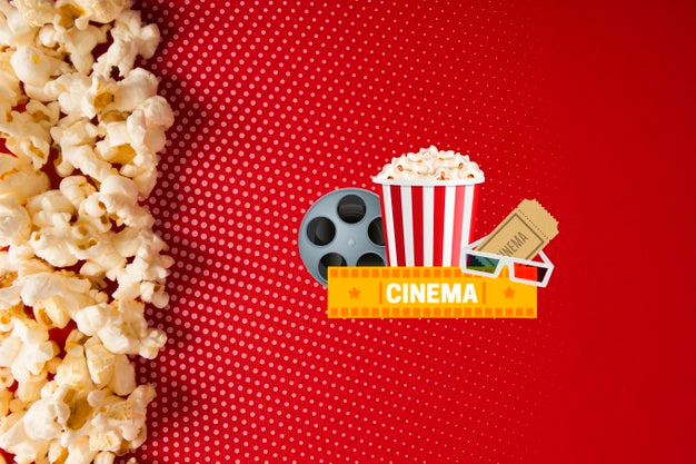 Popcorn And Cinema Mock-Up Top View Psd