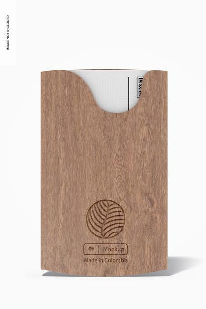 Portable Wooden Business Card Holder Mockup, Front View Psd