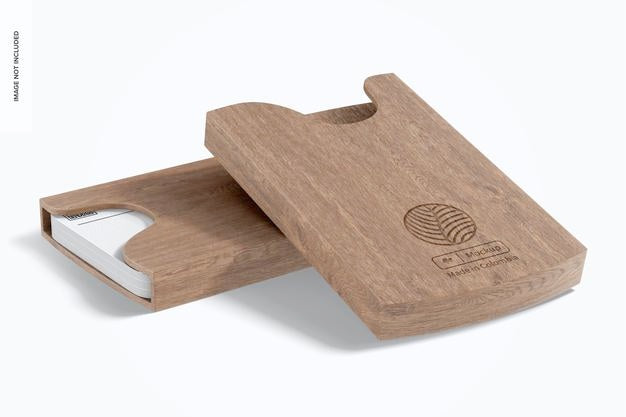 Portable Wooden Business Card Holders Mockup Psd