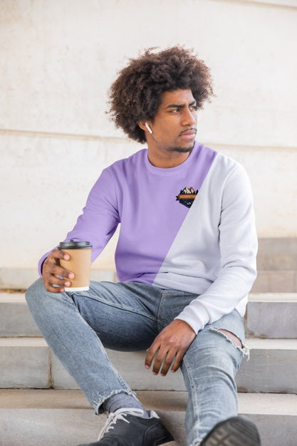 Portrait Man With Hoddie Sitting On Stairs Psd