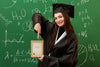 Portrait Of Student Pointing At Diploma Psd