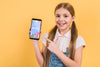 Portrait Of Young Girl Holding Mobile Phone Psd