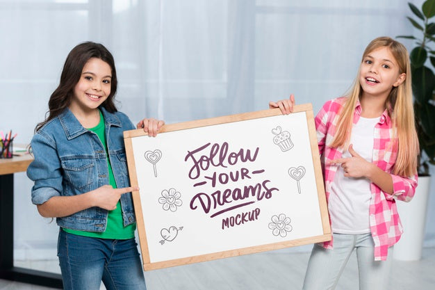 Positive Children Holding Mock-Up Sign Psd