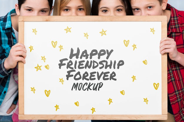 Positive Group Of Children Holding Mock-Up Sign Psd