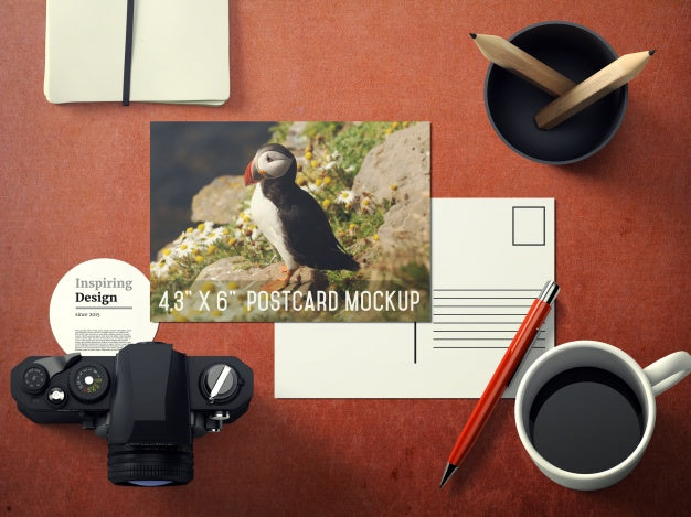 Postcard On Desktop Mock Up Psd