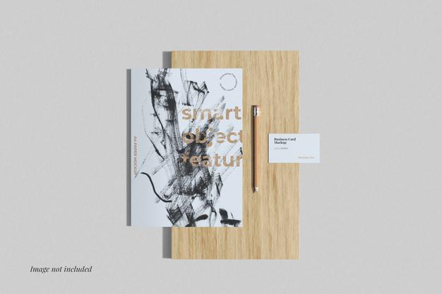 Poster And Business Card Mockup Top View Psd