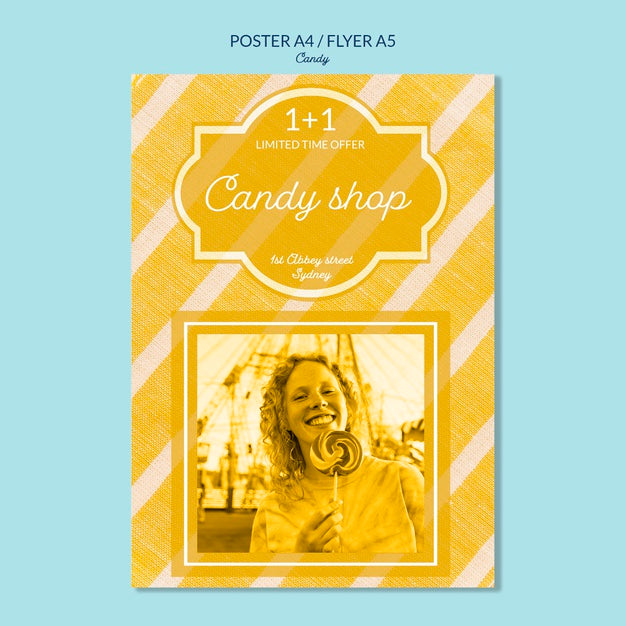 Poster For Candy Shop With Female Holding A Lollipop Psd