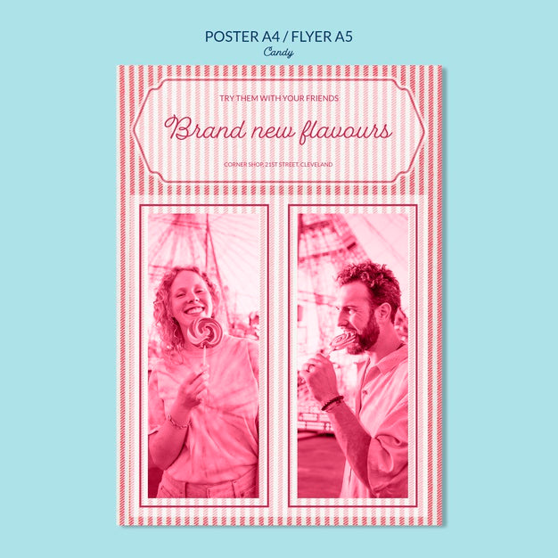 Poster For Candy Shop With People Holding Lollipops Psd