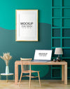 Poster Frame And Laptop In Living Room Mockup Psd