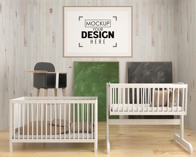 Poster Frame In Children'S Bedroom Psd Mockup Psd