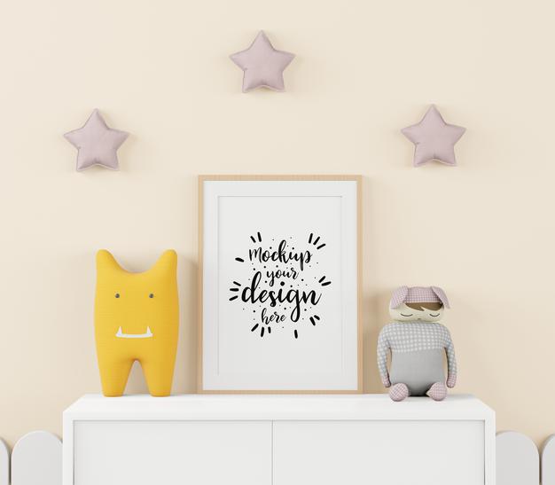 Poster Frame In Children'S Bedroom Psd Mockup Psd
