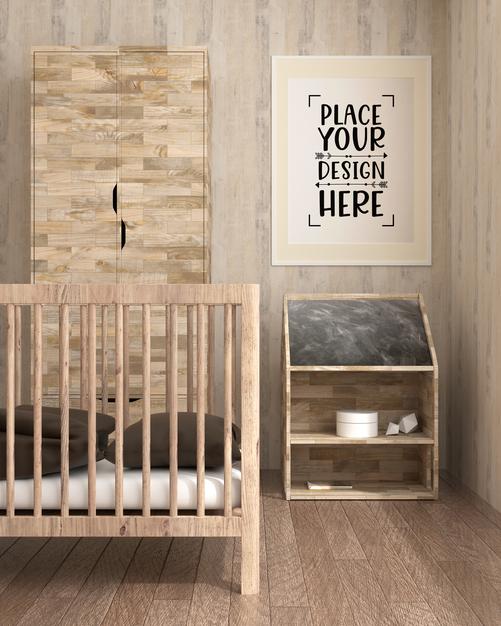 Poster Frame In Children'S Bedroom Psd Mockup Psd