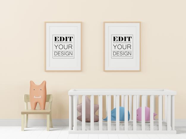 Poster Frame In Children'S Bedroom Psd Mockup Psd