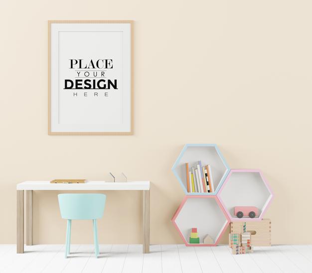 Poster Frame In Children'S Bedroom Psd Mockup Psd