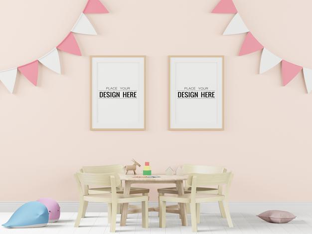 Poster Frame In Children'S Bedroom Psd Mockup Psd