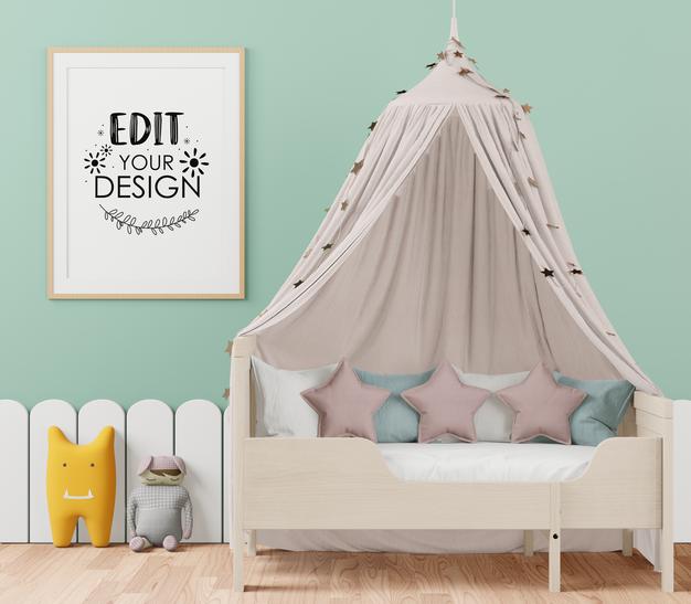 Poster Frame In Children'S Bedroom Psd Mockup Psd