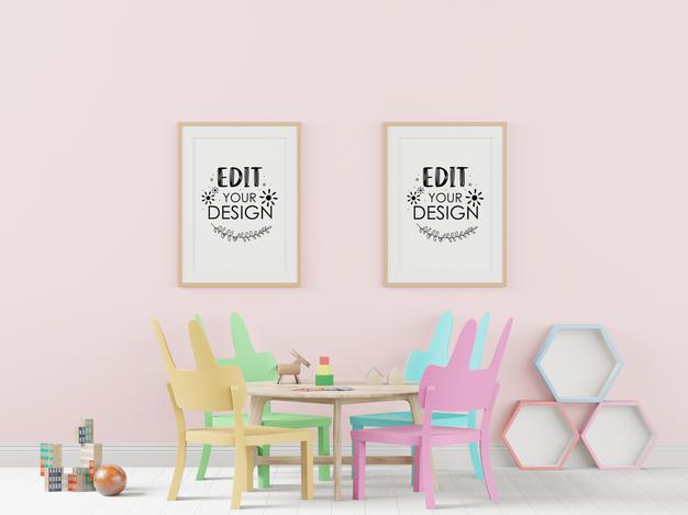 Poster Frame In Children'S Bedroom Psd Mockup Psd